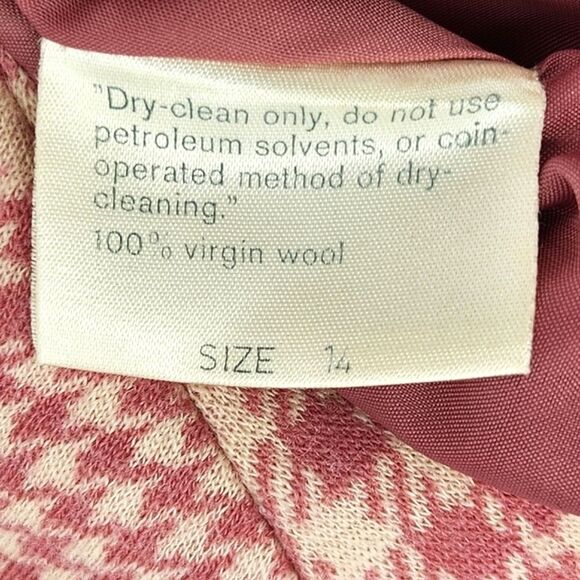 Bleyle for Hooper PeaCoat Womens 14 Pink Houndstooth 100% Virgin Wool Retro Glam - Picture 7 of 10